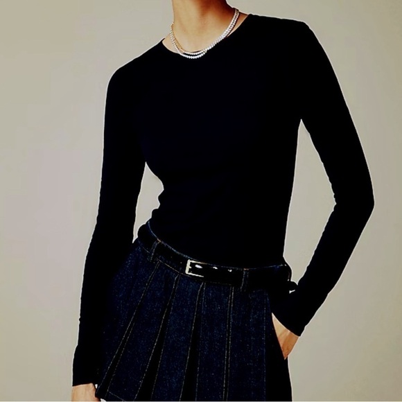 J. Crew Tissue crepe long-sleeve T-shirt in Black size XS NWT CD307 - Picture 1 of 9